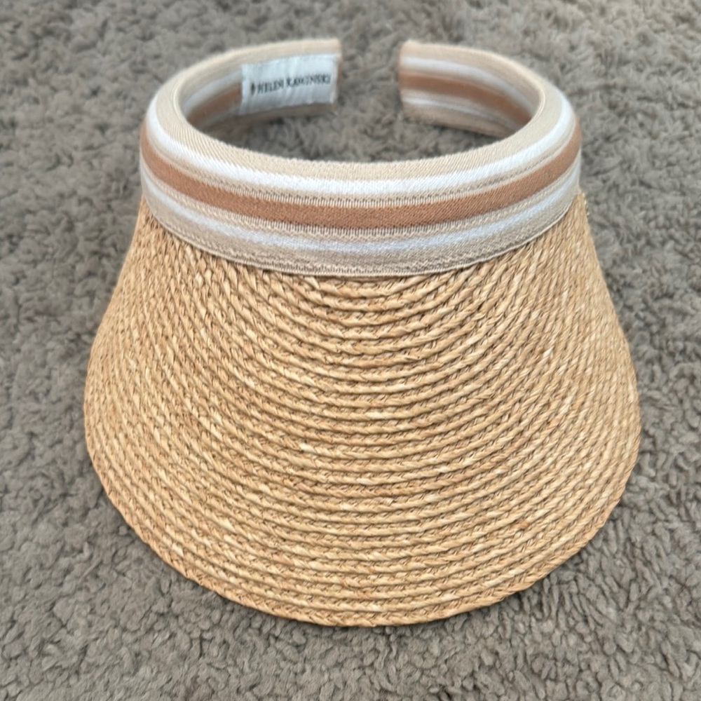 Helen Kaminski Natural Straw Visor with Striped Band - One Size
